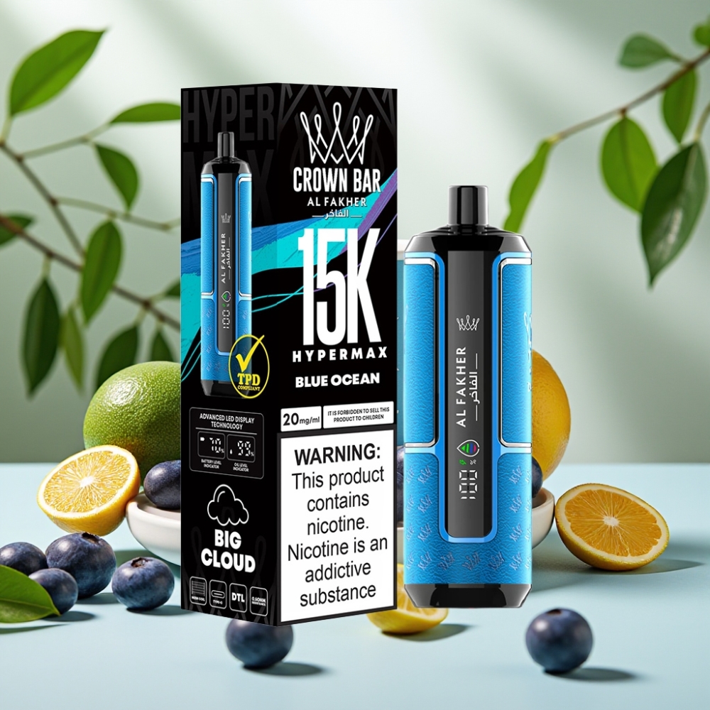 Al Fakher Crown Bar 15K Hypermax Едноразов Вейп Комплект Син Океан 22ml 600mAh Type-C