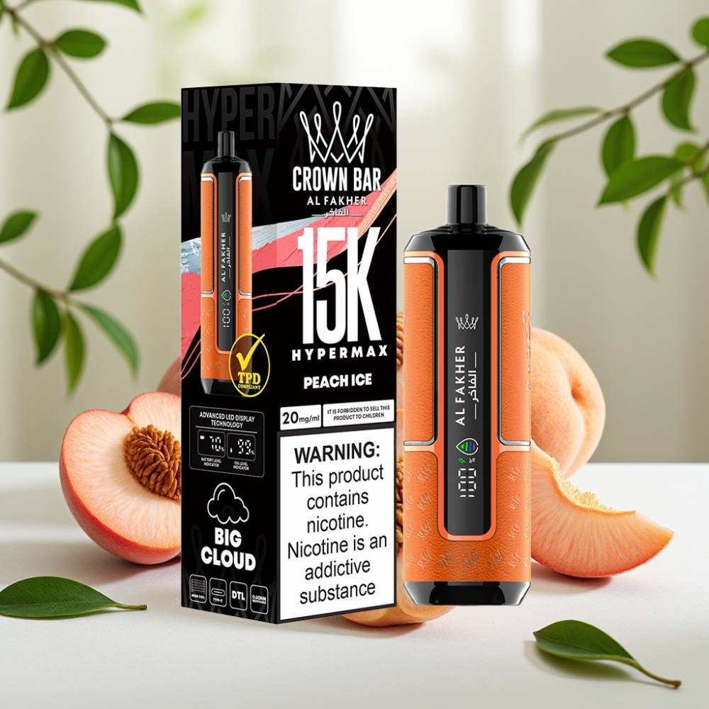 Al Fakher Crown Bar 15K Hypermax 22ml 6mg Праскова Лед Disposable Vape Kit
