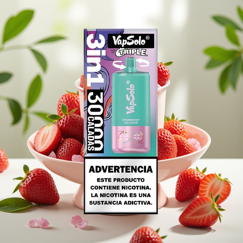 VapSolo Triple 30000 Пуфове 40ml Ягодов Сладолед Type-C
