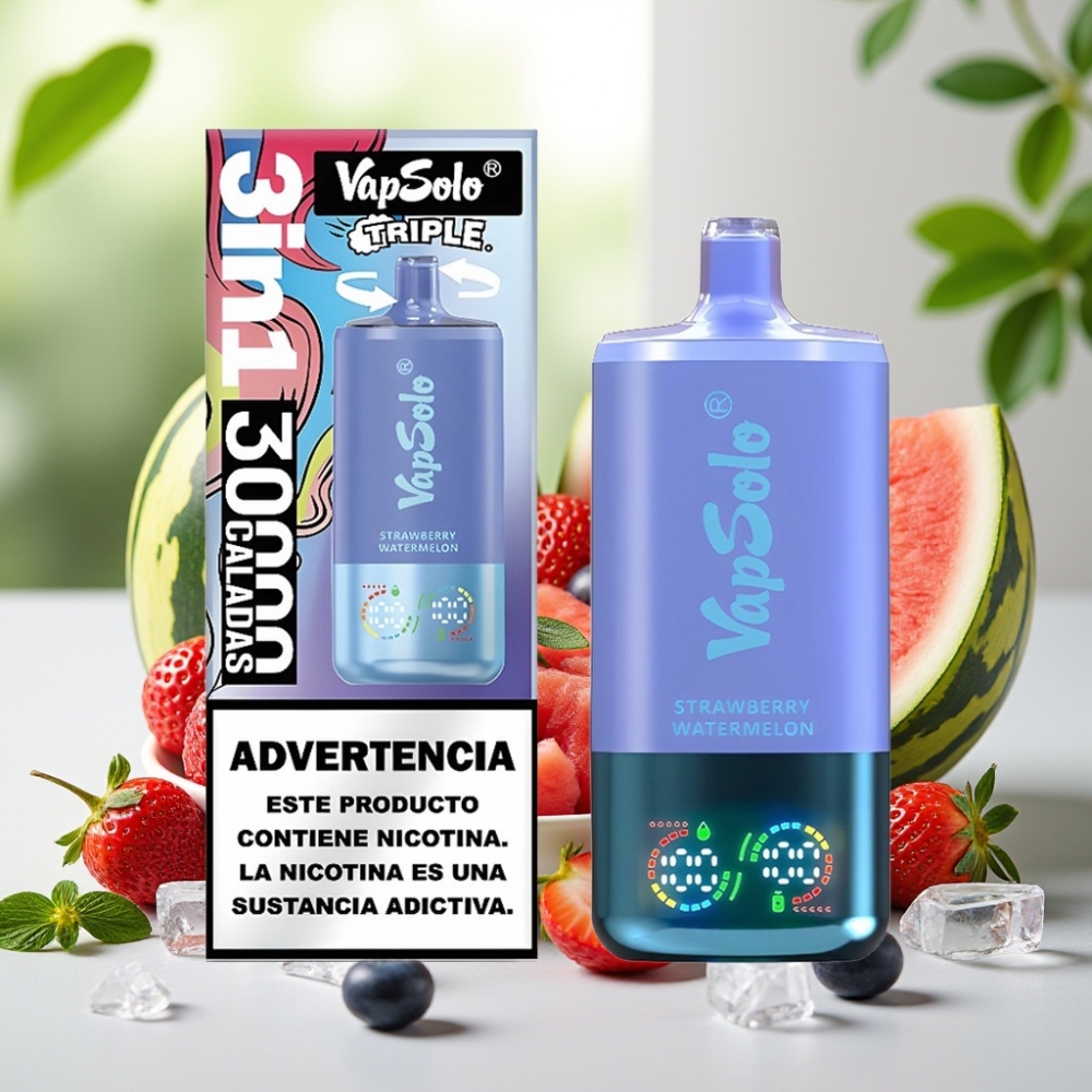 VapSolo Triple 30000 Puffs 40ml Ягода Диня & Синьо Боровинково Ледено