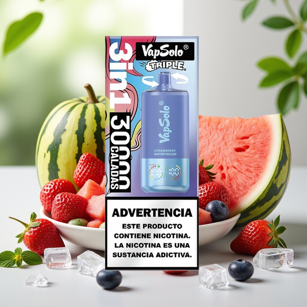 VapSolo Triple 30000 Puffs 40ml Ягода Диня & Синьо Боровинково Ледено