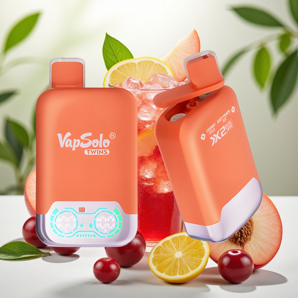 Vapsolo Twins 20000 Пуфове 40 мл 20/50 мг Вишнова Кола & Сочен Праскова Лед