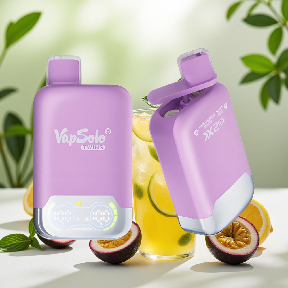 Vapsolo Twins 20000 Puffs 40 мл 2 резервоара Type-C Страстен плод мохито & Троен ментол